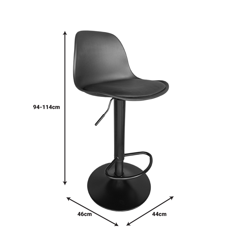 Bar stool Louser pakoworld height adjustable black pp with cushion-black metal base 44x46x114cm Bar stool Louser pakoworld height adjustable black pp with cushion-black metal base 44x46x114cm