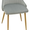 Chair Azori pakoworld velvet grey fabric with natural color metal leg 49x55x85cm
