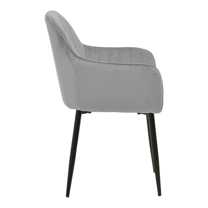 Armchair Noor pakoworld grey velvet fabric with black color metal leg 58x58x86cm Armchair Noor pakoworld grey velvet fabric with black color metal leg 58x58x86cm