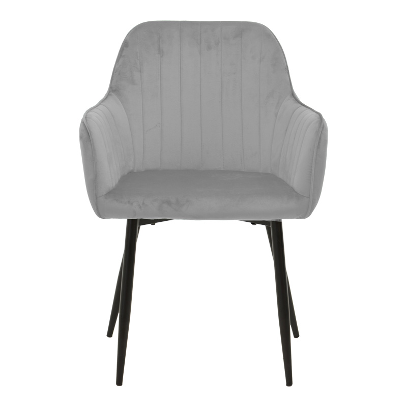 Armchair Noor pakoworld grey velvet fabric with black color metal leg 58x58x86cm Armchair Noor pakoworld grey velvet fabric with black color metal leg 58x58x86cm