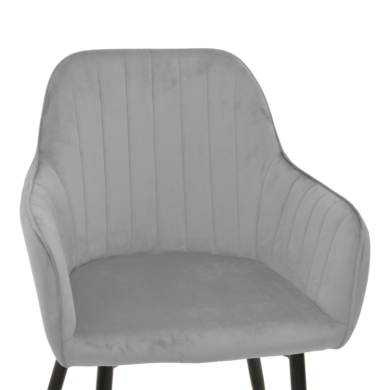 Armchair Noor pakoworld grey velvet fabric with black color metal leg 58x58x86cm Armchair Noor pakoworld grey velvet fabric with black color metal leg 58x58x86cm