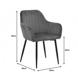 Armchair Noor pakoworld grey velvet fabric with black color metal leg 58x58x86cm Armchair Noor pakoworld grey velvet fabric with black color metal leg 58x58x86cm