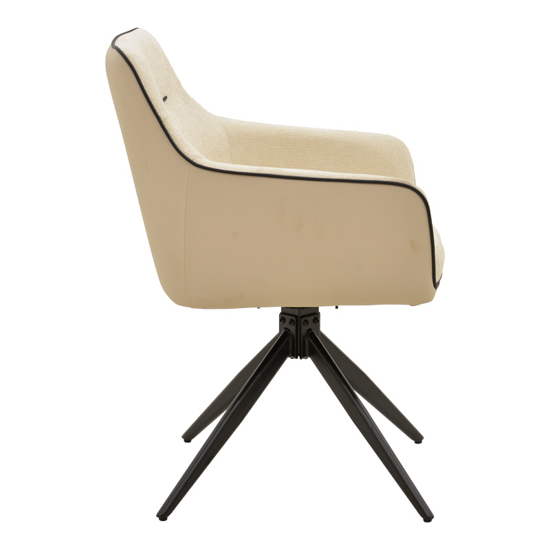 Rotating armchair Debra pakoworld beige fabric-pu with black color metal leg 64x60x83cm Rotating armchair Debra pakoworld beige fabric-pu with black color metal leg 64x60x83cm