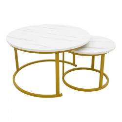 Coffee table Relevon pakoworld set of 2 mdf in white marble look 80x80x45cm Coffee table Relevon pakoworld set of 2 mdf in white marble look 80x80x45cm