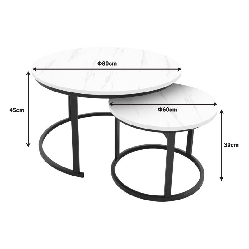 Coffee table Relevon pakoworld set of 2 mdf in white marble look 80x80x45cm Coffee table Relevon pakoworld set of 2 mdf in white marble look 80x80x45cm