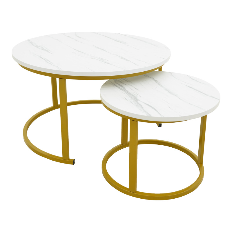 Coffee table Relevon pakoworld set of 2 mdf in white marble look 80x80x45cm