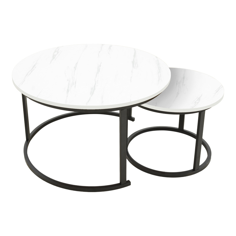 Coffee table Revelon pakoworld set of 2 mdf in white marble look 80x80x45cm