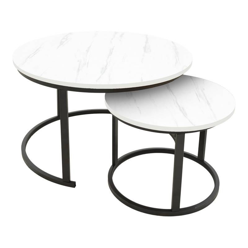 Coffee table Revelon pakoworld set of 2 mdf in white marble look 80x80x45cm