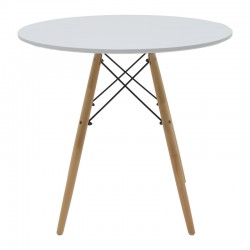 Dining table Julita pakoworld MDF top white-natural color legs D80x73cm Dining table Julita pakoworld MDF top white-natural color legs D80x73cm