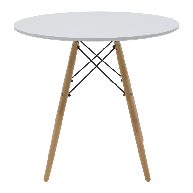 Dining table Julita pakoworld MDF top white-natural color legs D80x73cm Dining table Julita pakoworld MDF top white-natural color legs D80x73cm