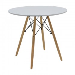 Dining table Julita pakoworld MDF top white-natural color legs D80x73cm Dining table Julita pakoworld MDF top white-natural color legs D80x73cm