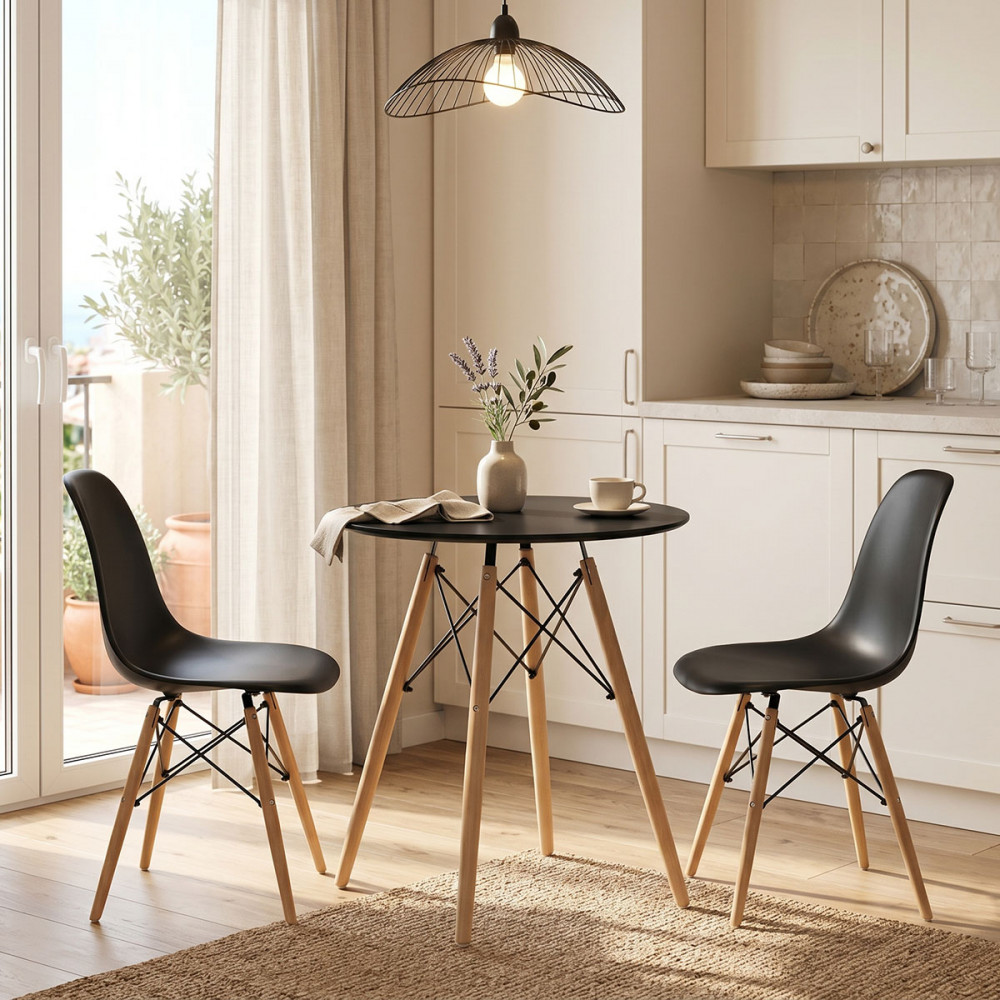 Julita pakoworld table black mdf and natural beech wood D60x73cm