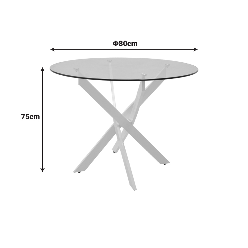 Antoro pakoworld table glass and metal legs in white shade D80x75cm