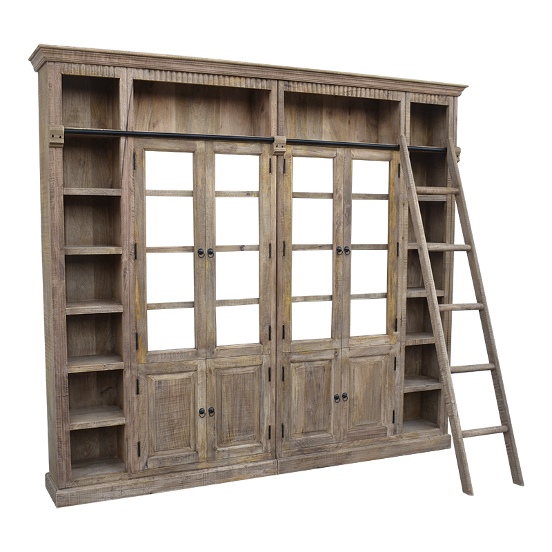 Βιβλιοθήκη Librardy Inart lime wash μασίφ mango ξύλο 247x35x220εκ