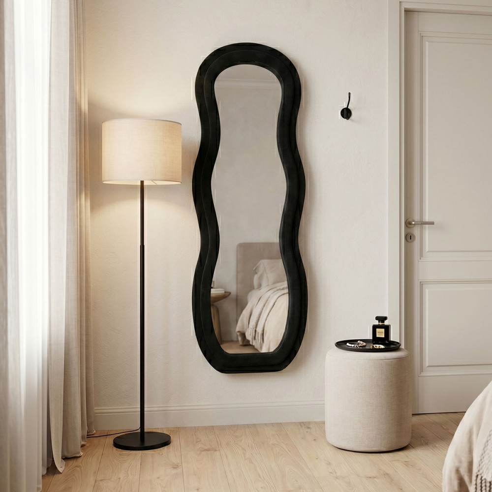 Mirror Glinde Inart velvet in black color 90x3.5x150cm