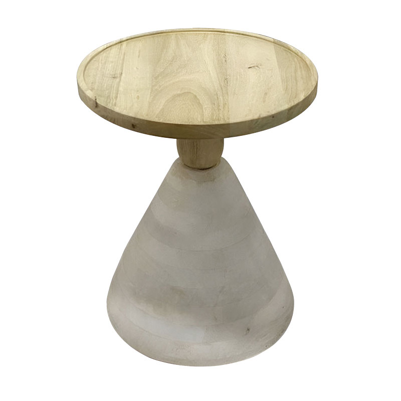 Βοηθητικό τραπέζι Spello Inart white wash-φυσικό μασίφ mango ξύλο Φ38x46εκ