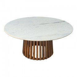 Mable Inart coffee table solid acacia wood in natural color and marble surface top D100x45cm Mable Inart coffee table solid acacia wood in natural color and marble surface top D100x45cm