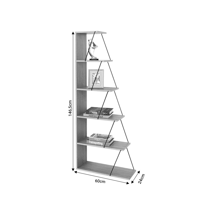 Βιβλιοθήκη Tars pakoworld οακ-μαύρο 60x24x146.5εκ