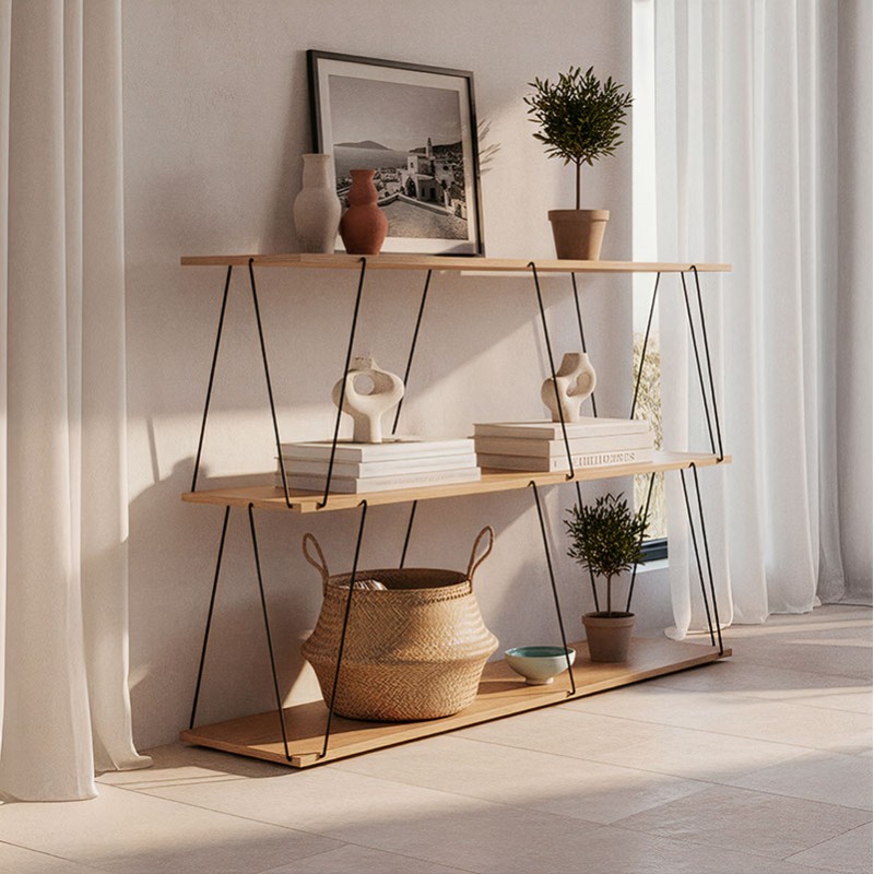 Side table-shelf Tars pakoworld oak-black 120x30x9.cm