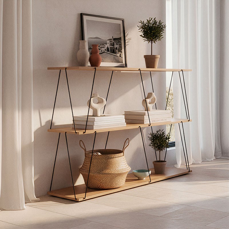 Βοηθητικό τραπέζι-ραφιέρα Tars pakoworld οακ-μαύρο 120x30x90εκ