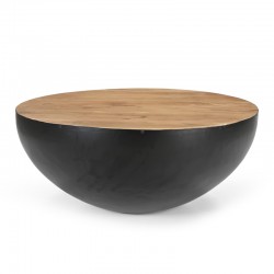 Coffee table Coffelty Inart black metal-solid acacia wood D90x40cm Coffee table Coffelty Inart black metal-solid acacia wood D90x40cm