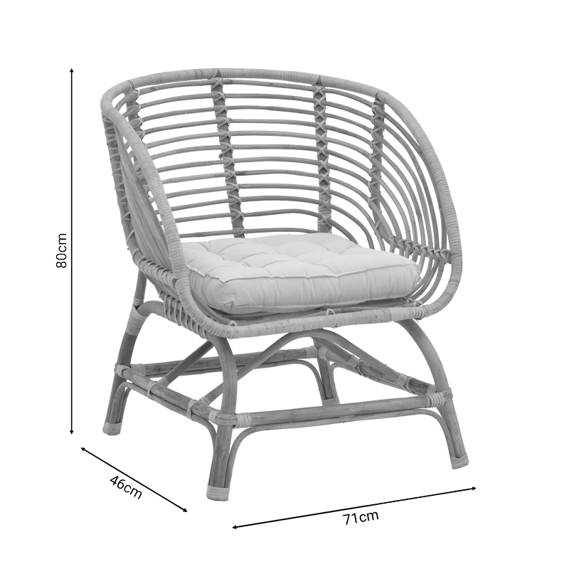 Diane Inart armchair natural wood with cushion 71x46x80cm Diane Inart armchair natural wood with cushion 71x46x80cm