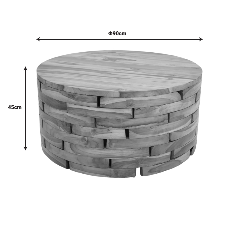 Τραπέζι σαλονιού Wozy Inart φυσικό ξύλο teak Φ90x45εκ