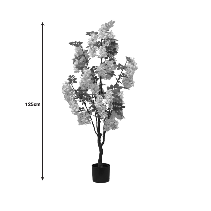 Decorative plant Bean flowers in a pot Inart white pp H125cm Decorative plant Bean flowers in a pot Inart white pp H125cm