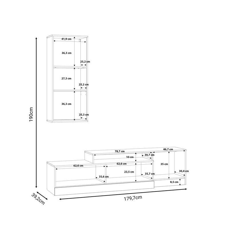 Σύνθετο σαλονιού Halmi pakoworld λευκό-oak μελαμίνης 180x39x190εκ