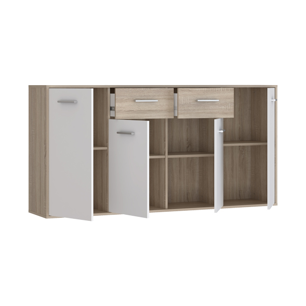 Drepen pakoworld melamine buffet in white and sonoma color 162.3x34.2x81.7cm