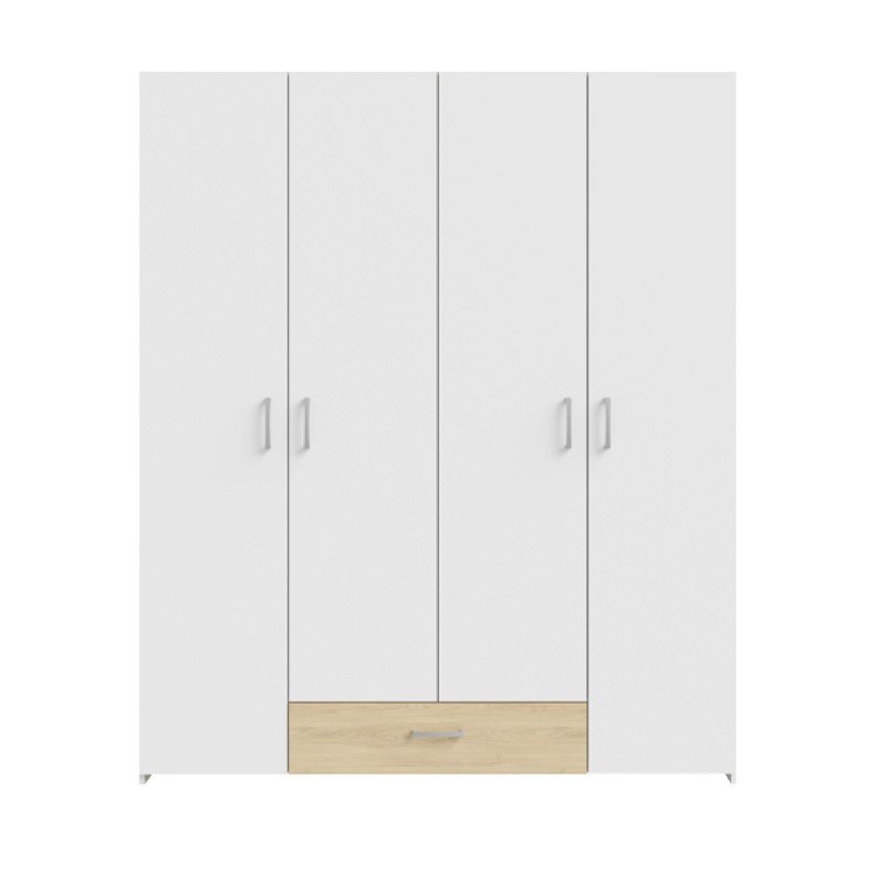 Openable four-leaf wardrobe Generiale pakoworld melamine white-oak with 3 grey shelves 159x54.5x190.5cm Openable four-leaf wardrobe Generiale pakoworld melamine white-oak with 3 grey shelves 159x54.5x190.5cm