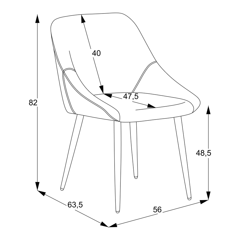 Καρέκλα Putos pakoworld ανθρακί ύφασμα-πόδι μαύρο μέταλλο 56x63.5x82εκ