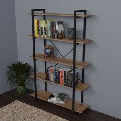 Bookcase Reson pakoworld oa melaminek-black metal 120x34x180cm Bookcase Reson pakoworld oa melaminek-black metal 120x34x180cm
