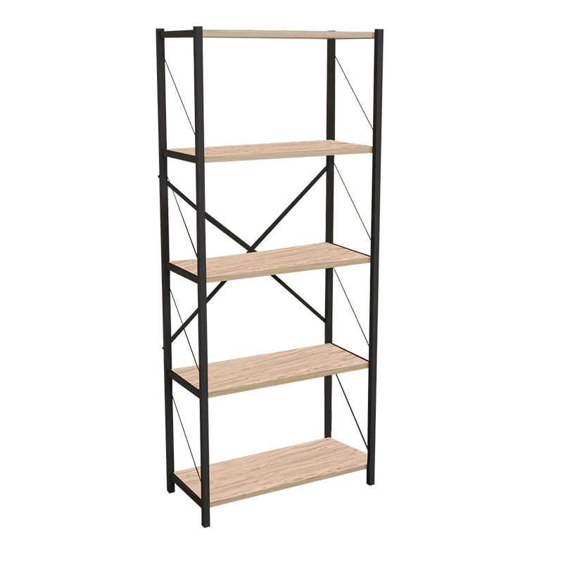 Bookcase Draizy pakoworld oak melamine-black metal 63x30x150cm Bookcase Draizy pakoworld oak melamine-black metal 63x30x150cm