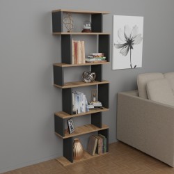 Bookcase Iolmi pakoworld anthracite-oak melamine 60x19.5x160cm Bookcase Iolmi pakoworld anthracite-oak melamine 60x19.5x160cm