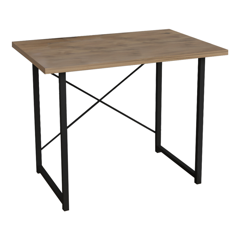 Study desk Ustando pakoworld oak melamine-black metal 90x60x72cm