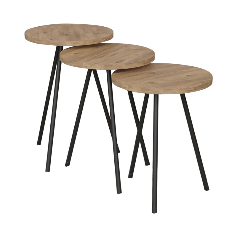 Coffee table Sebko pakoworld 3 pcs set oak melamine-black metal Coffee table Sebko pakoworld 3 pcs set oak melamine-black metal
