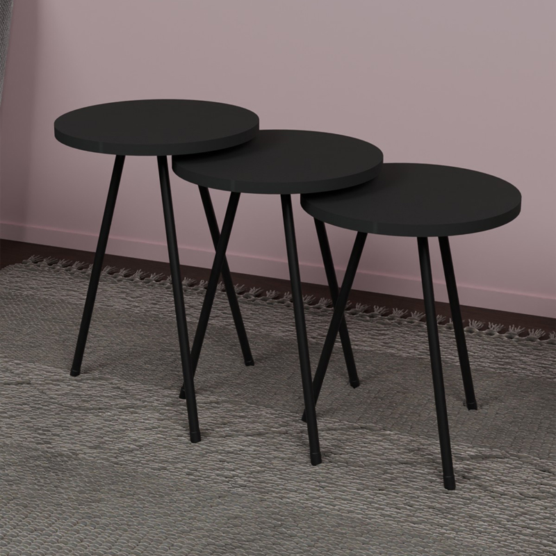 Coffee table Sebko pakoworld 3 pcs set anthracite melamine-black metal Coffee table Sebko pakoworld 3 pcs set anthracite melamine-black metal