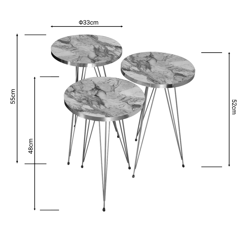 Side tables Wakmi pakoworld 3 pieces set grey beige marble melamine-gold metal Side tables Wakmi pakoworld 3 pieces set grey beige marble melamine-gold metal