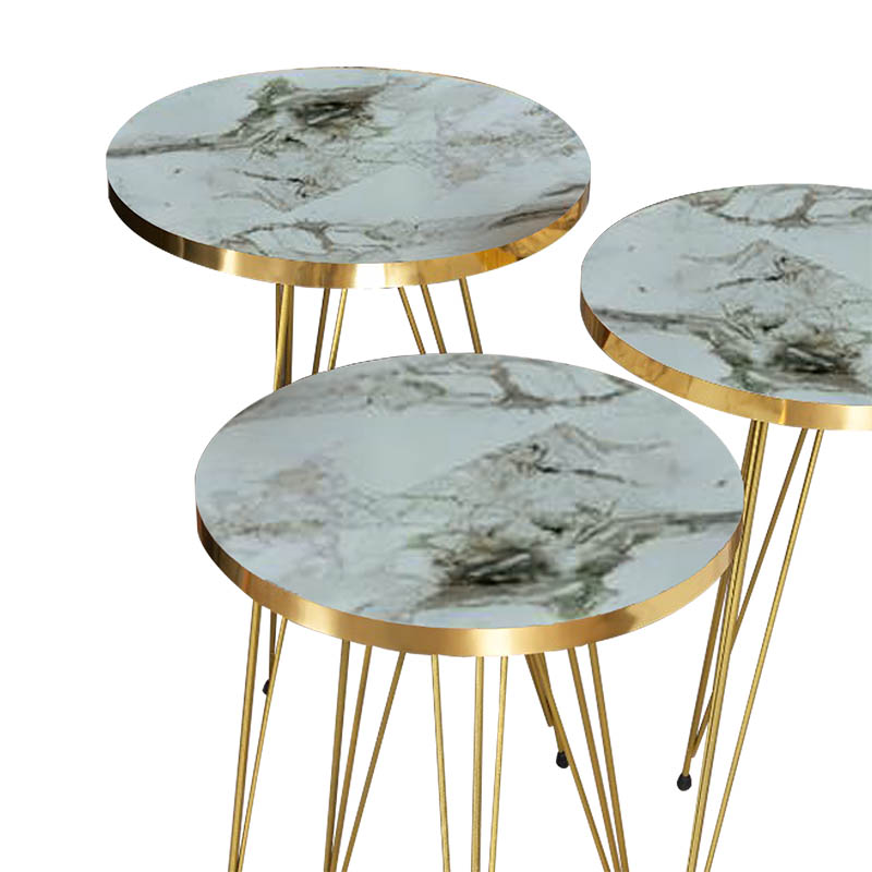 Side tables Wakmi pakoworld 3 pieces set white beige marble melamine-gold metal
