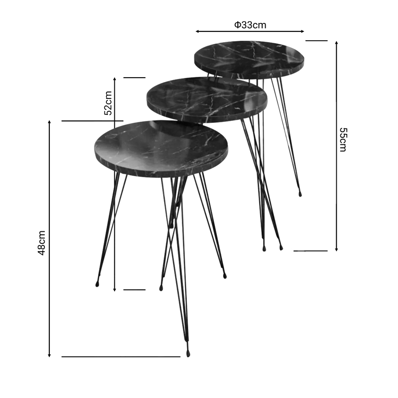 Side tables Wakmi pakoworld 3 pieces set black marble melamine-black metal Side tables Wakmi pakoworld 3 pieces set black marble melamine-black metal