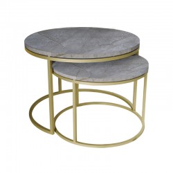 Coffee tables Solme pakoworld set 2pcs grey marble melamine-gold metal Coffee tables Solme pakoworld set 2pcs grey marble melamine-gold metal