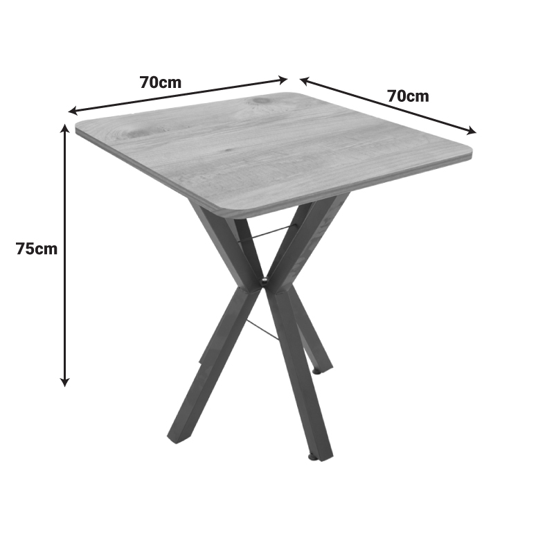 Table Prestone pakoworld oak melamine-black metal 70x70x75cm