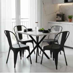 Prestone pakoworld melamine table in white shade and black metal leg 70x70x75cm