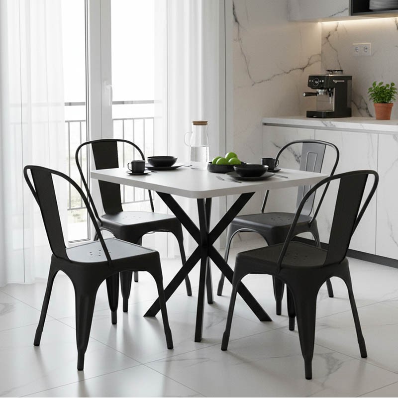 Prestone pakoworld melamine table in white shade and black metal leg 70x70x75cm