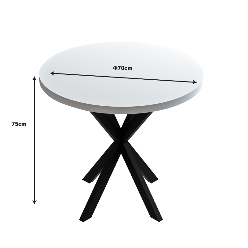 Kalipso pakoworld melamine table in white shade and black metal leg D70x75cm Kalipso pakoworld melamine table in white shade and black metal leg D70x75cm