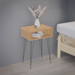 Naida pakoworld bedside table in oak shade - black metal legs 40x30x59cm Naida pakoworld bedside table in oak shade - black metal legs 40x30x59cm