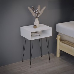 Naida pakoworld bedside table in white shade - black metal legs 40x30x59cm Naida pakoworld bedside table in white shade - black metal legs 40x30x59cm