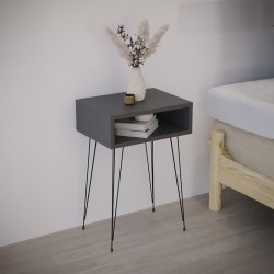 Naida pakoworld bedside table in anthracite shade - black metal legs 40x30x59cm Naida pakoworld bedside table in anthracite shade - black metal legs 40x30x59cm