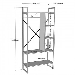 Feranda pakoworld entance furniture with oak shelves and black metal frame 88x34x180cm